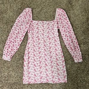 One33 Social Long Puff Sleeve Lace Embroidered Mini Dress - Pink/White - Size 6
